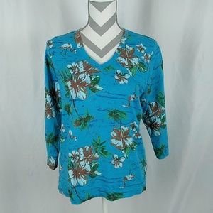 Fresh Produce Floral V-Neck 3/4 Sleeve Top Large